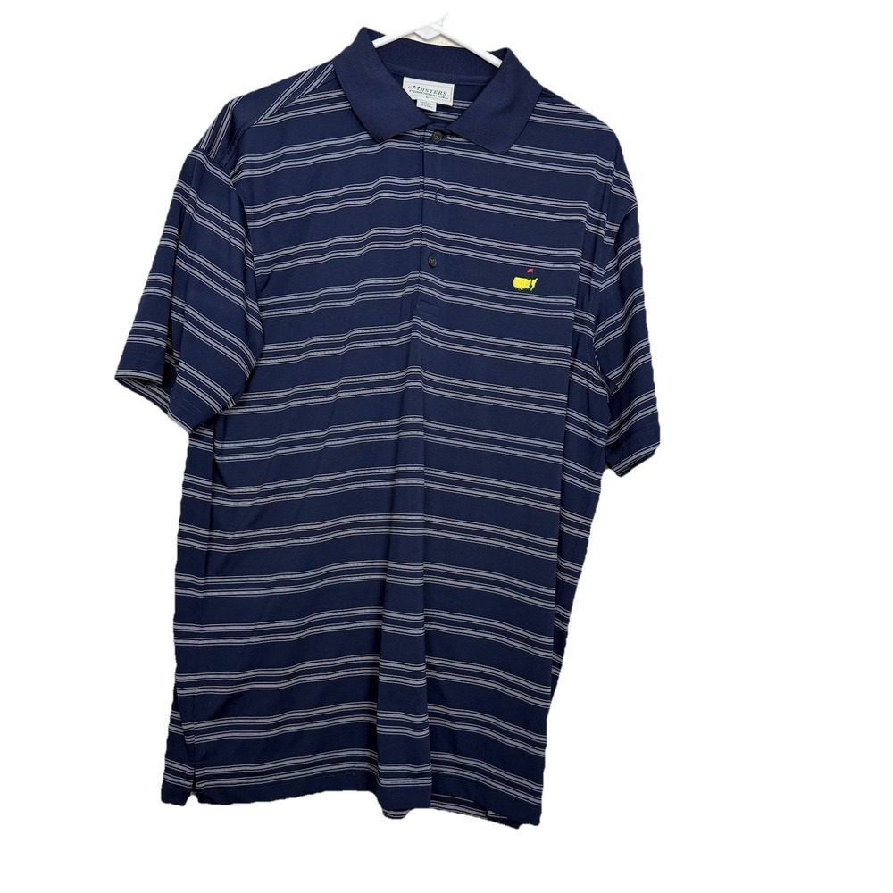 Masters Performance Polo‎ Shirt Navy Blue Stripe Size L Logo